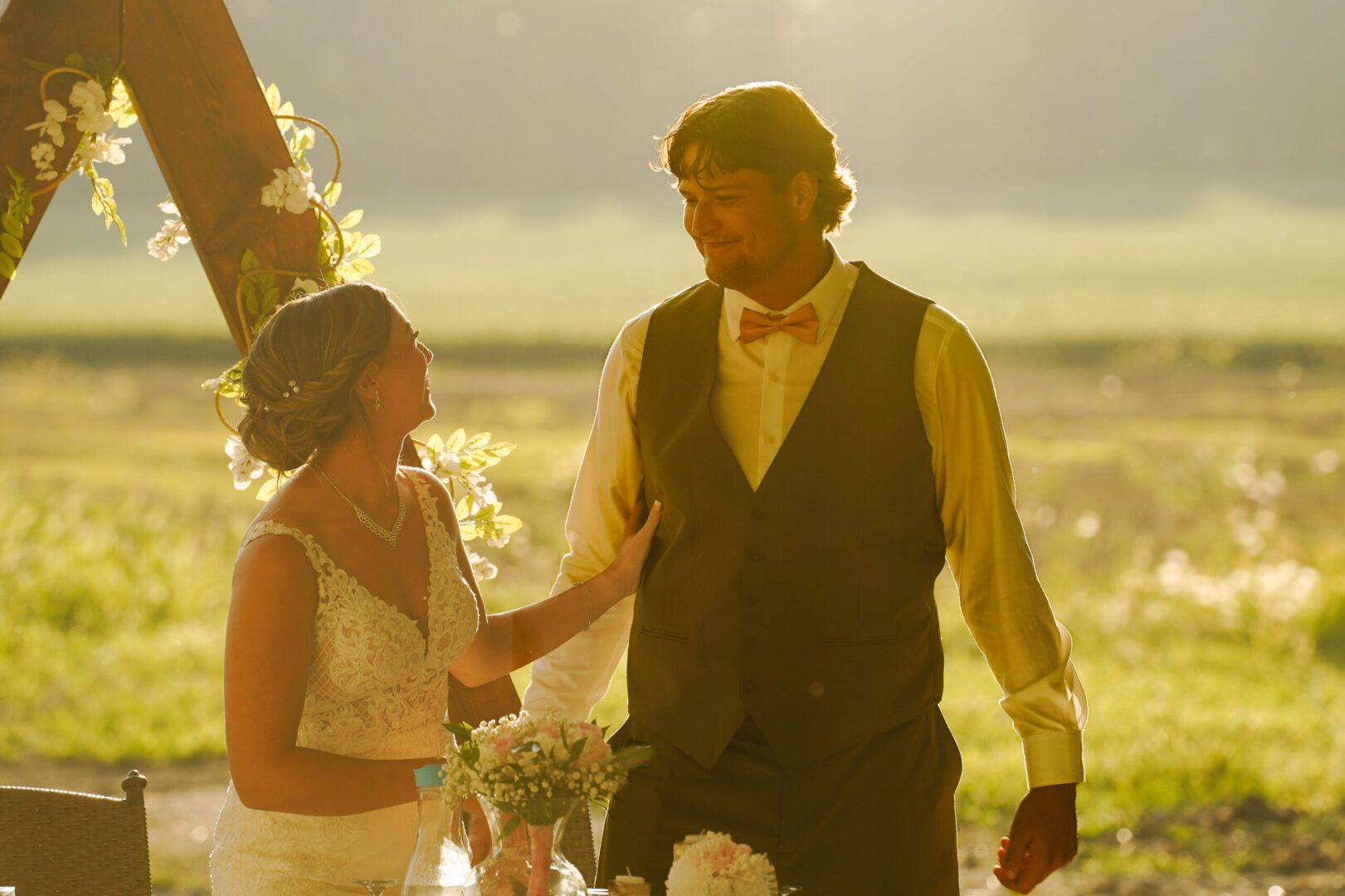 Couple sharing a joyful moment outdoors