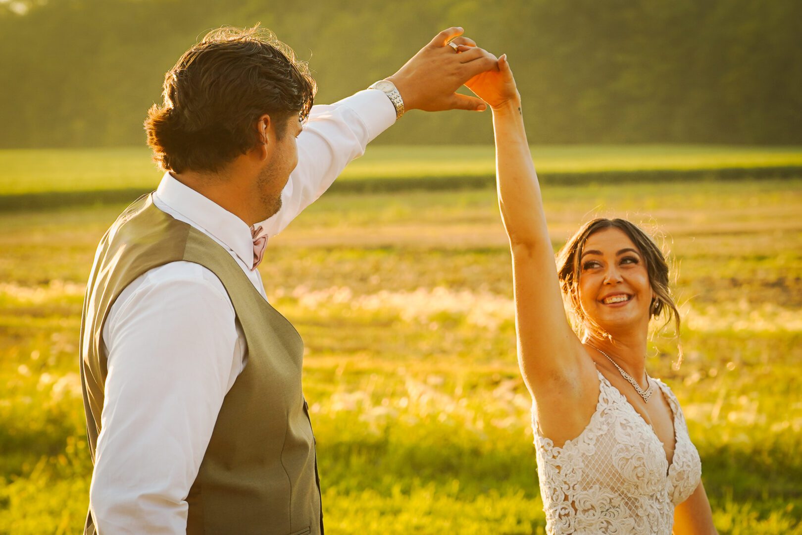 Couple sharing a romantic dance outdoors