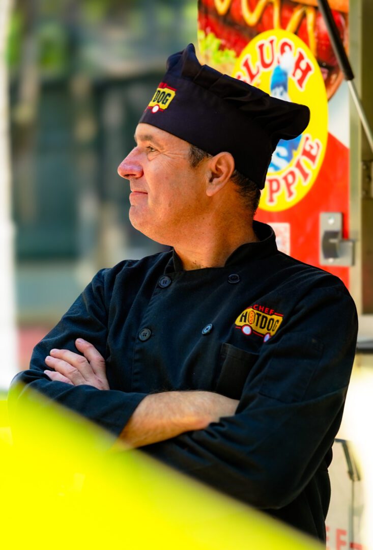 Chef standing by food truck