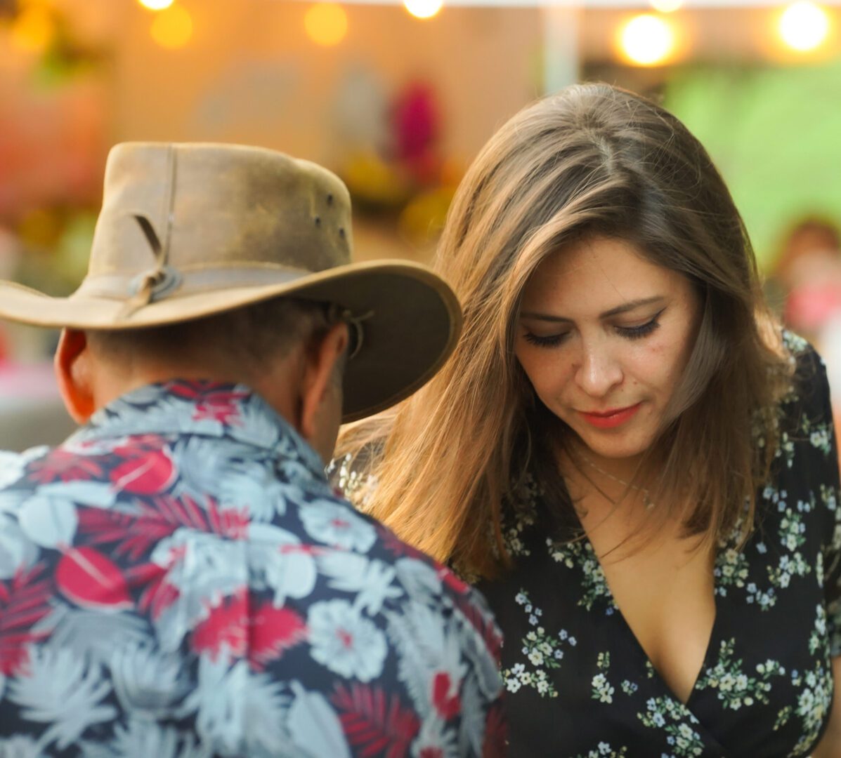Man and woman in floral clothing