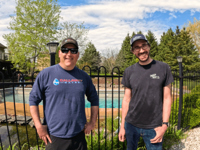 Casual outdoor gathering near a pool